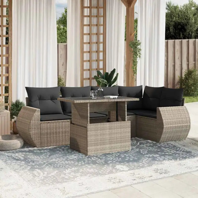 Zwart materiaal loungeset met gepoedercoat staal en afmetingen perfect voor je tuin - Lichtgrijs / Met tafel - Tuinsets