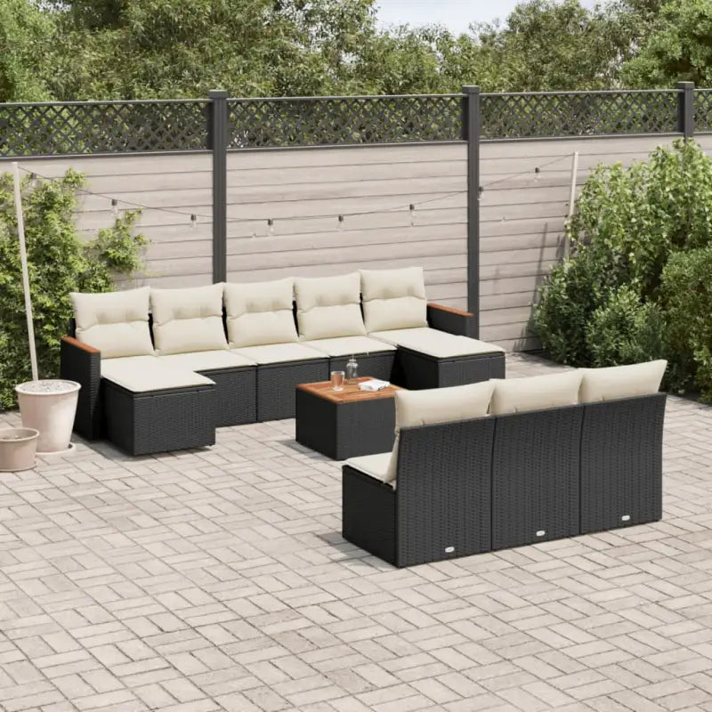 Zwart materiaal loungeset met gepoedercoat staal en afmetingen voor buiten - Zwart en crème / Met tafel - Tuinsets