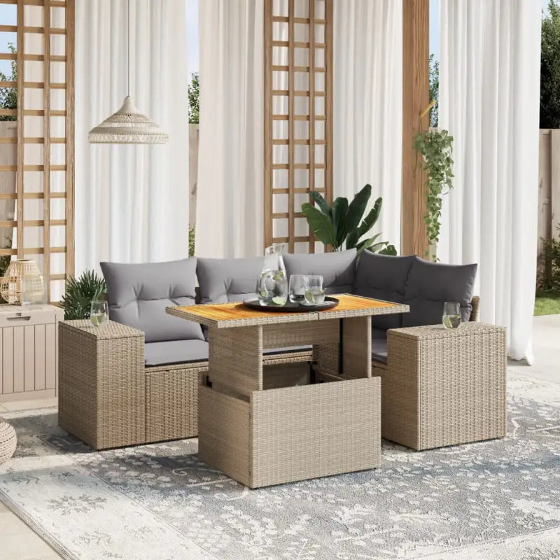 Zwart materiaal loungeset met gepoedercoat staal en afmetingen voor tuin - Beige en grijs / zonder opbergruimte