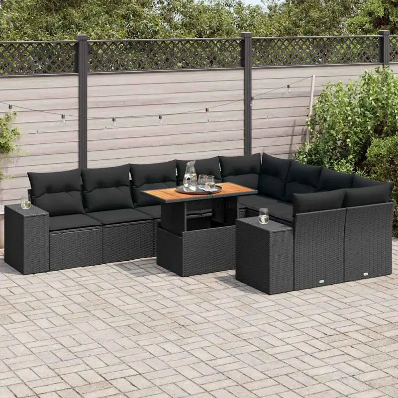 Zwart materiaal loungeset met gepoedercoat staal en afmetingen voor tuin - Zwart (met opbergruimte) / 5x midden + 2x