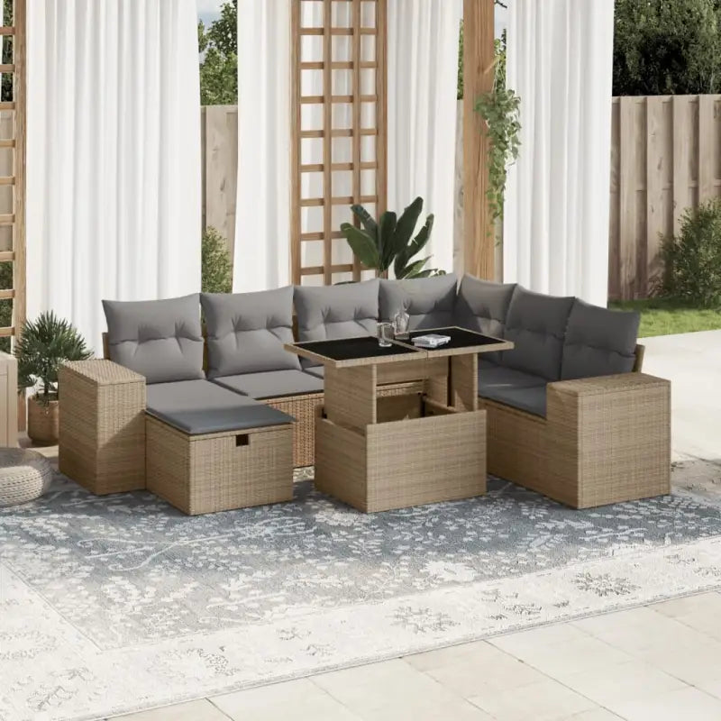 Zwart materiaal loungeset met gepoedercoat staal en comfortabele afmetingen - Beige en grijs / Met tafel - Tuinsets