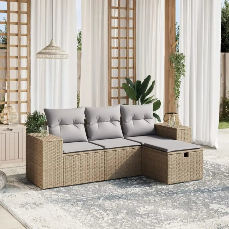 Zwart materiaal loungeset met gepoedercoat staal en comfortabele afmetingen - Beige en grijs / zonder opbergruimte