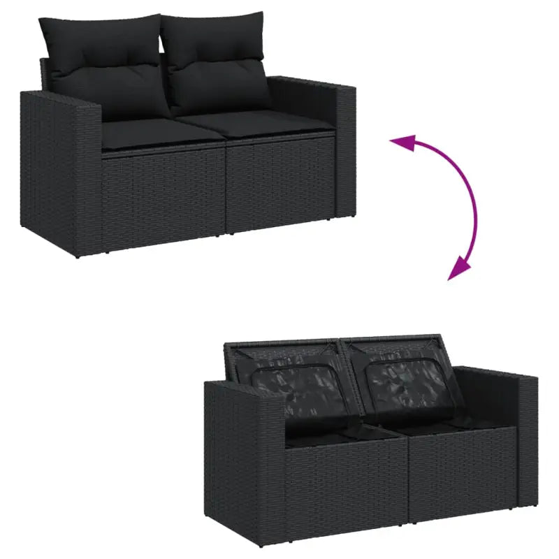 Zwart materiaal loungeset met gepoedercoat staal en comfortabele afmetingen - Tuinsets
