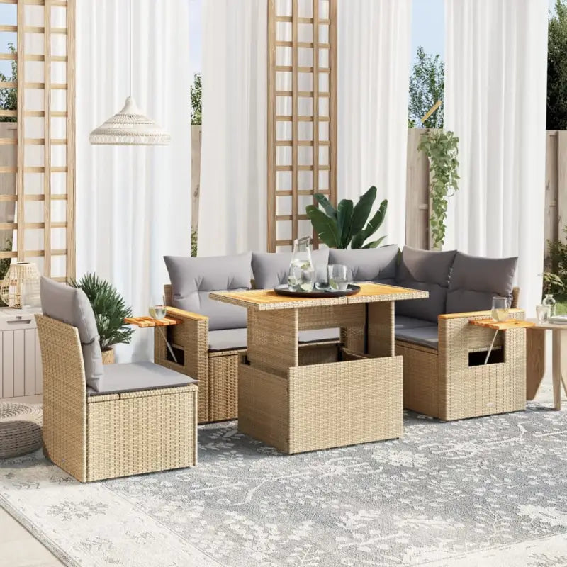 Zwart materiaal loungeset met gepoedercoat staal en comfortabele afmetingen - Beige en grijs - Tuinsets