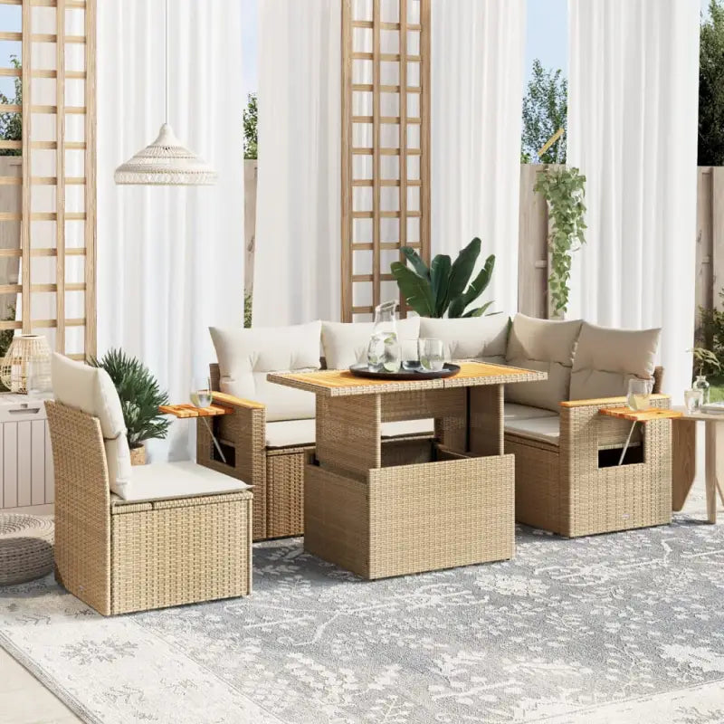 Zwart materiaal loungeset met gepoedercoat staal en comfortabele afmetingen - beige en crèmekleurig - Tuinsets