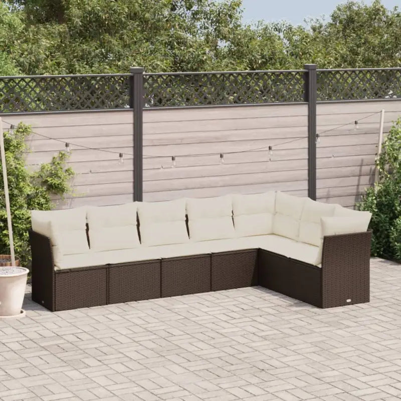 Zwart materiaal loungeset met gepoedercoat staal en poly rattan - Bruin en crème / Zonder tafel - Tuinsets
