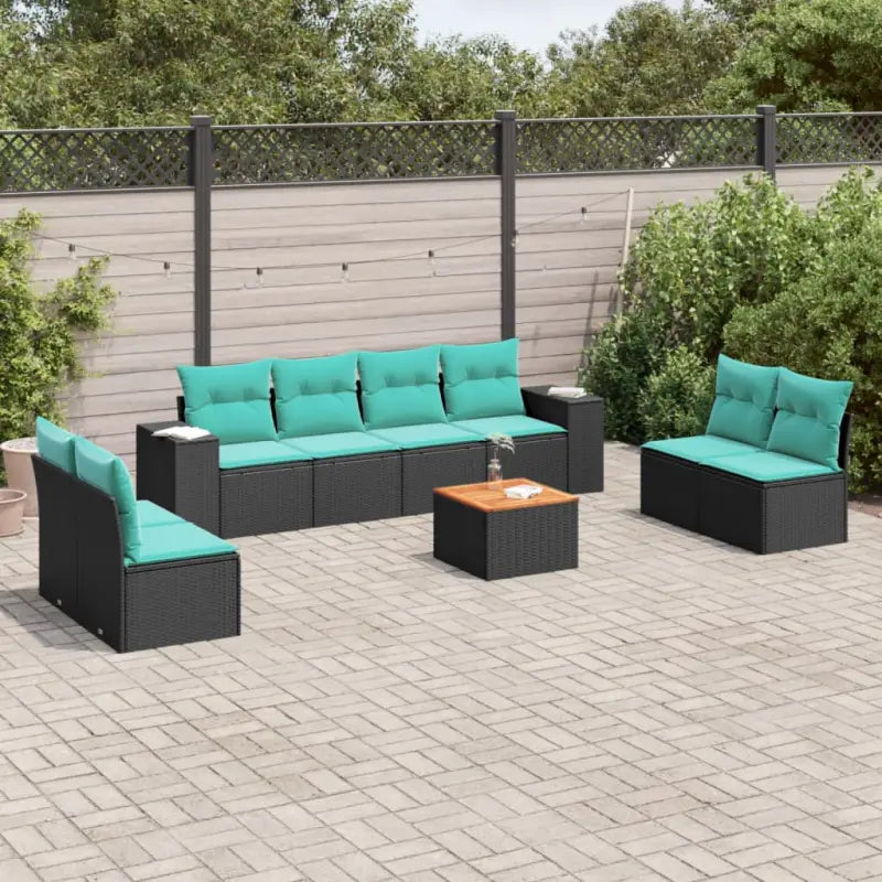 Zwart materiaal loungeset met gepoedercoat staal en ruime afmetingen - Zwart en blauw - Tuinsets