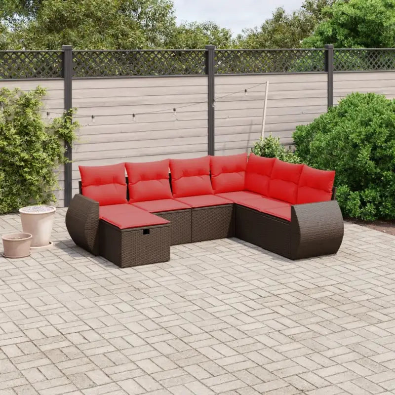 Zwart materiaal loungeset met gepoedercoat staal voor buitenplezier - Bruin en rood / Zonder tafel - Tuinsets