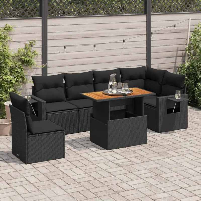 Zwart materiaal loungeset met gepoedercoat staal voor buitenplezier - Zwart / 3x hoek + Tafel + 3x midden - Tuinsets