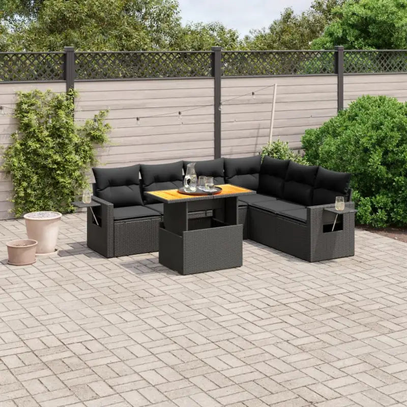 Zwart materiaal loungeset met gepoedercoat staal voor buitenplezier - Zwart / 3x hoek + 3x midden + Tafel - Tuinsets
