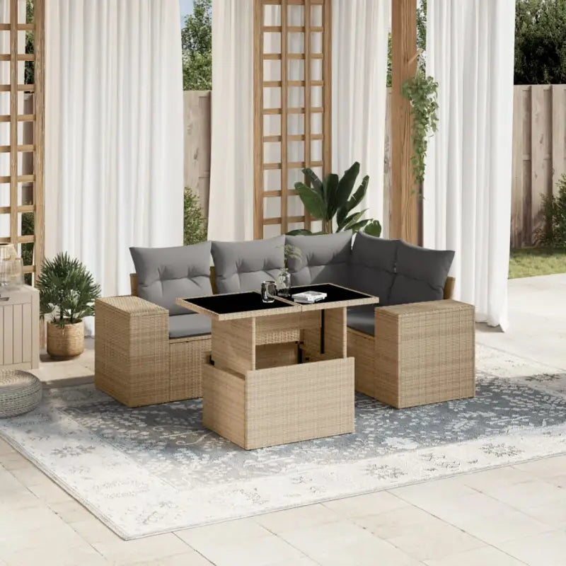 Zwart materiaal loungeset met gepoedercoat staal voor in de tuin - Beige en grijs / zonder opbergruimte - Tuinsets