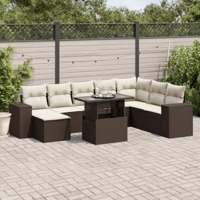 Zwart materiaal loungeset met gepoedercoat staal voor tuin of terras - Bruin en crème / zonder opbergruimte - Tuinsets