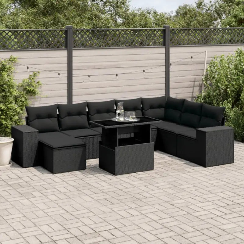 Zwart materiaal loungeset met gepoedercoat staal voor tuin of terras - Zwart / zonder opbergruimte - Tuinsets