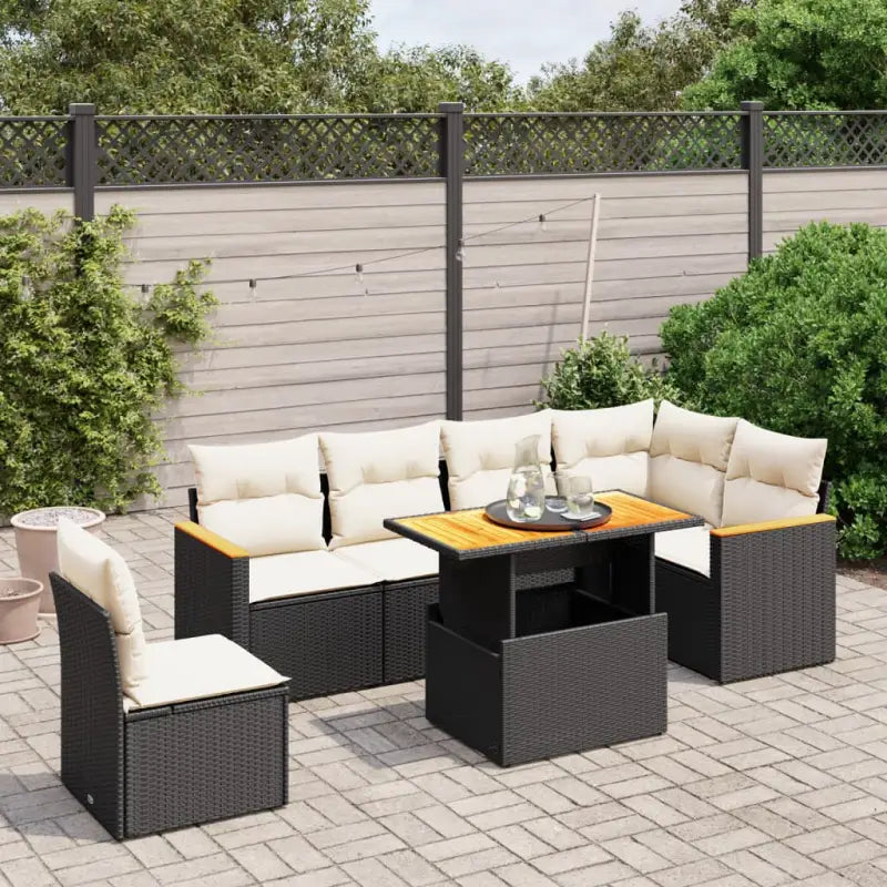 Zwart materiaal loungeset met gepoedercoat staal voor tuin of terras - Zwart en crème - Tuinsets