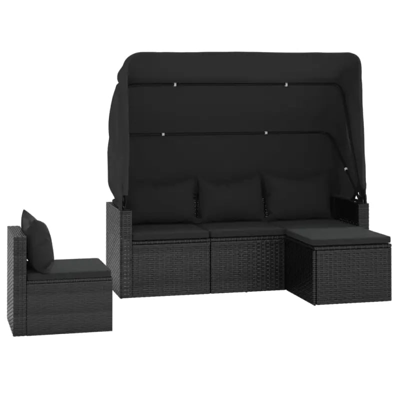 Zwart materiaal loungeset met poly rattan en gepoedercoat staal - Zwart / 4 - Tuinsets