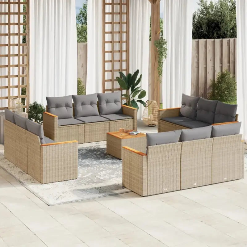 Zwart materiaal loungeset met poly rattan en gepoedercoat staal afmetingen - Gemengd beige / Met tafel - Tuinsets