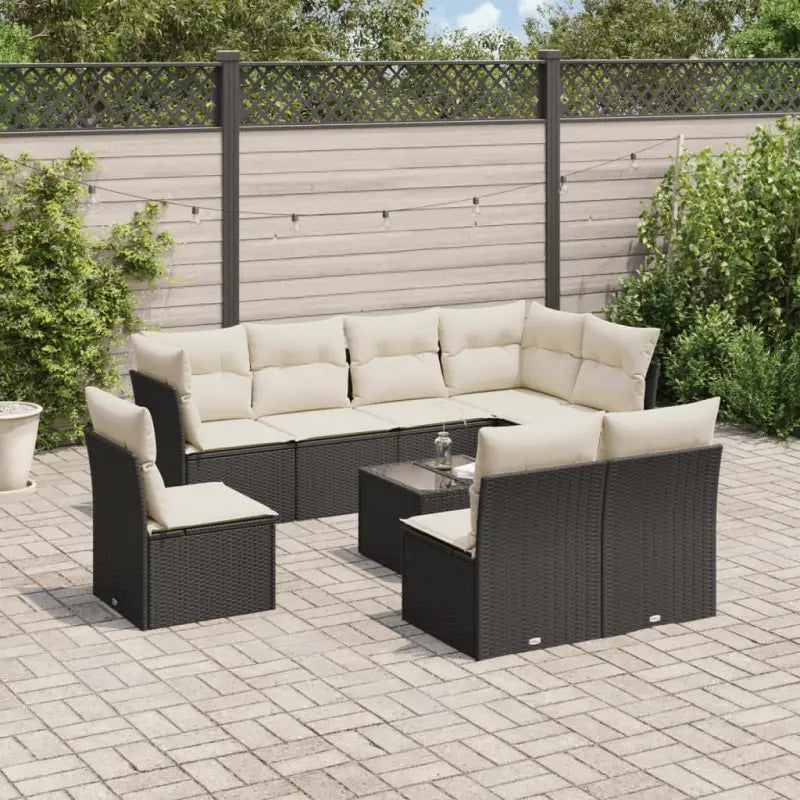 Zwart materiaal loungeset met poly rattan en gepoedercoat staal - Zwart en crème / Met tafel - Tuinsets