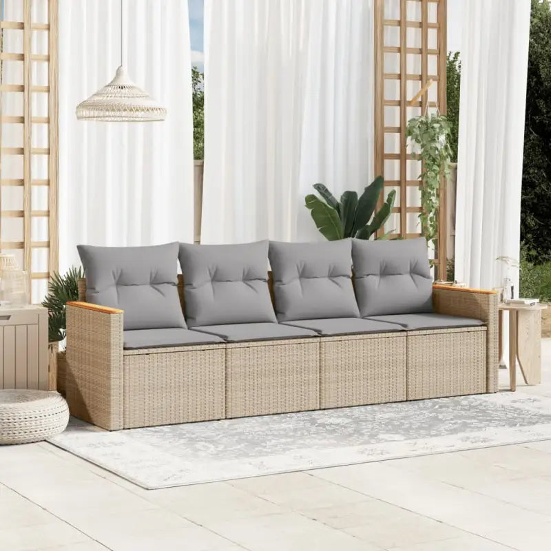 Zwart materiaal loungeset met poly rattan en waterdichte tas - Beige en grijs / Zonder tafel - Tuinsets