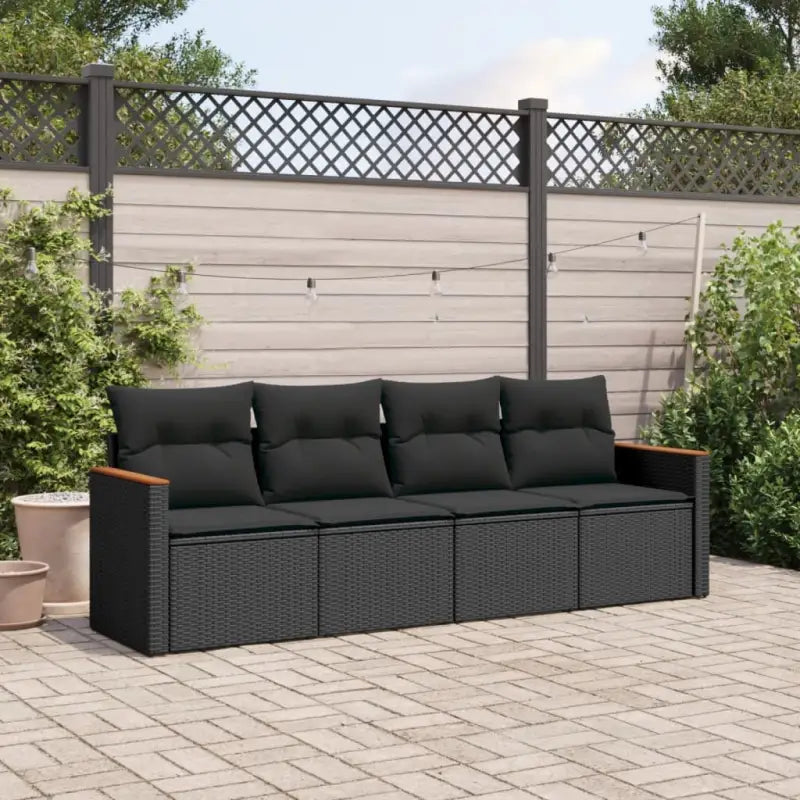 Zwart materiaal loungeset met poly rattan en waterdichte tas - Tuinsets