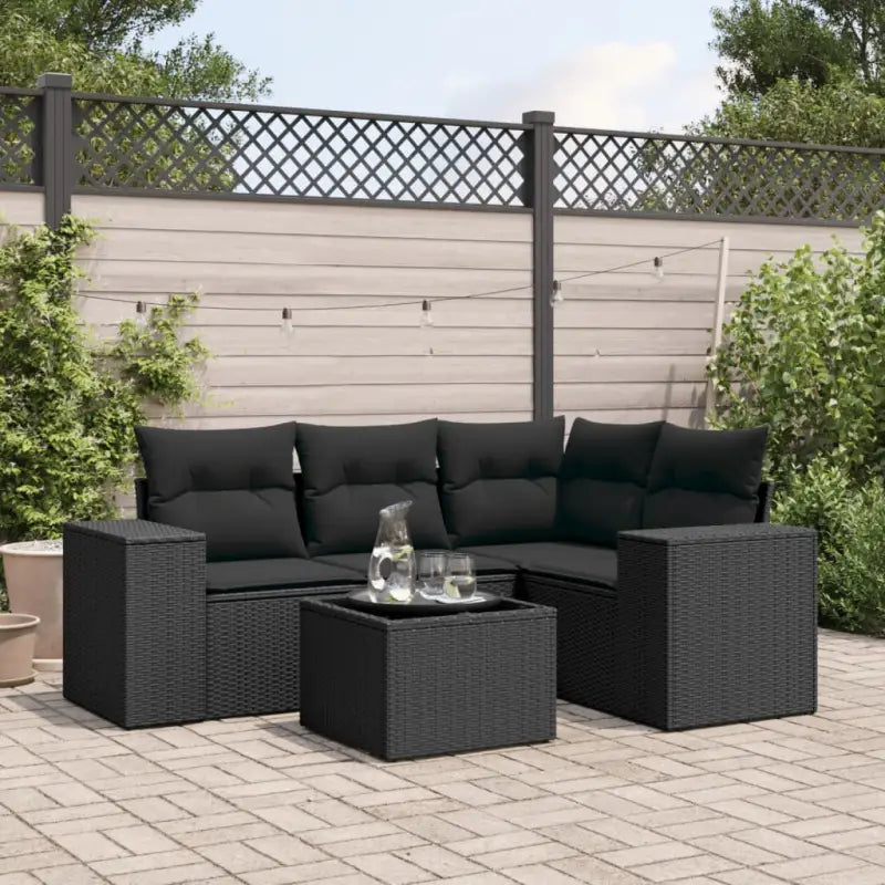 Zwart materiaal Loungeset met waterdichte tas en gepoedercoat staal - Zwart / Met tafel - Tuinsets
