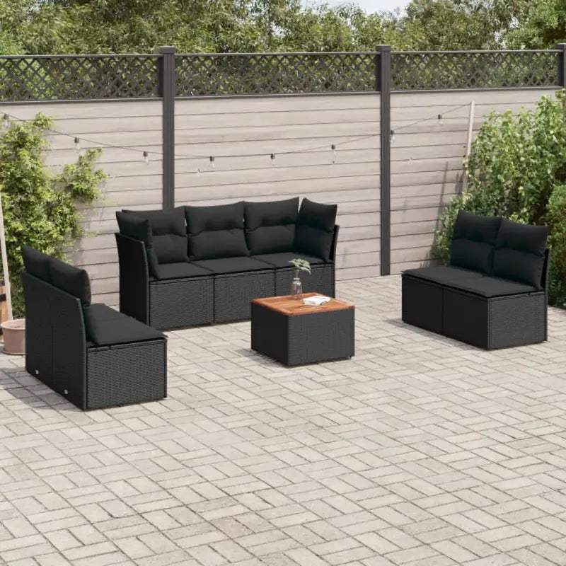 Zwart materiaal loungeset met waterdichte tas en gepoedercoat staal - Zwart / 2x hoek + 5x midden + Tafel - Tuinsets