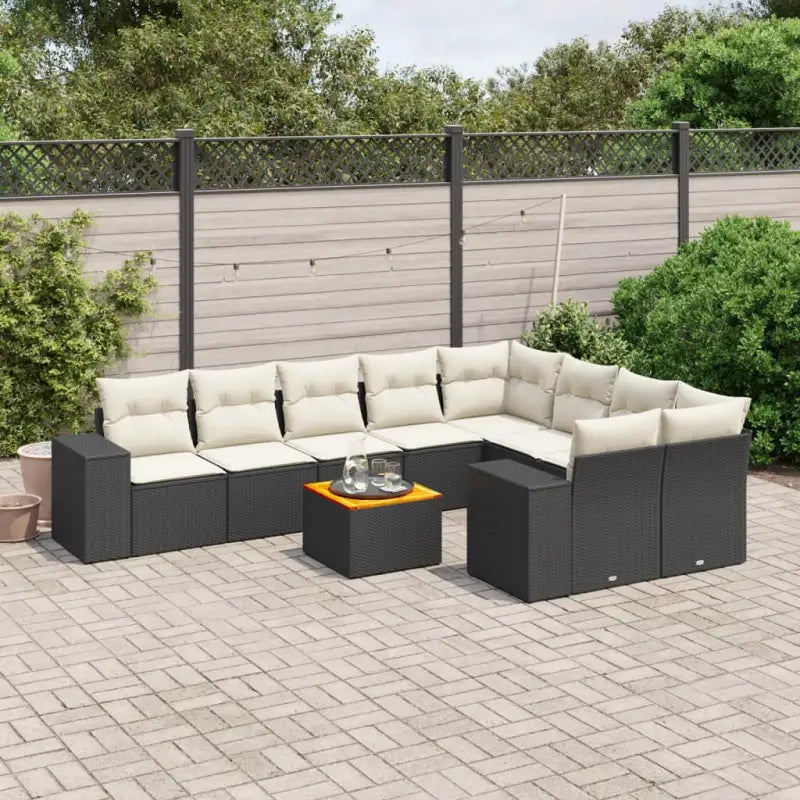 Zwart materiaal loungeset van gepoedercoat staal voor je tuin of terras - Zwart en crème / Tafel + 5x midden + 2x hoek