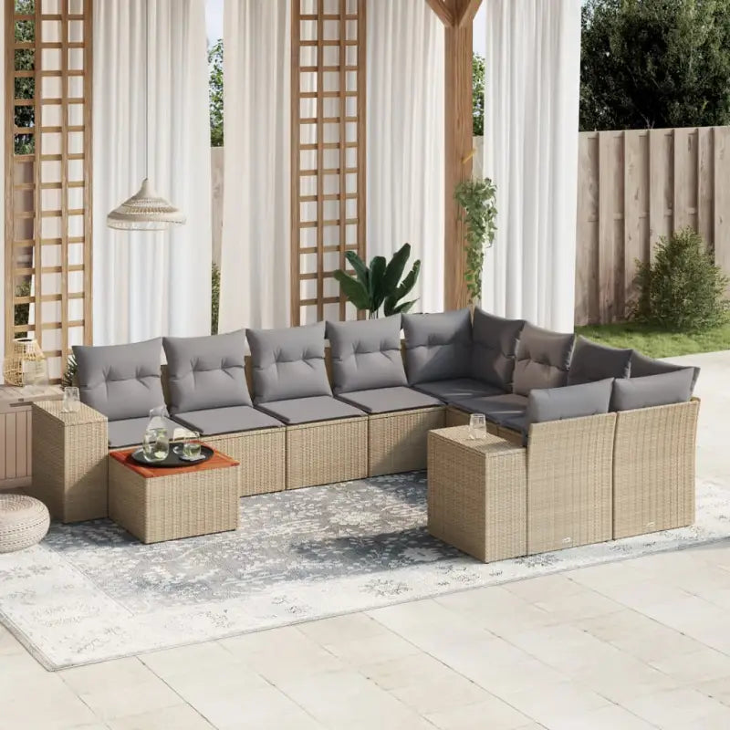 Zwart materiaal loungeset van gepoedercoat staal voor je tuin of terras - Beige en grijs / table + 2x corner + 5x