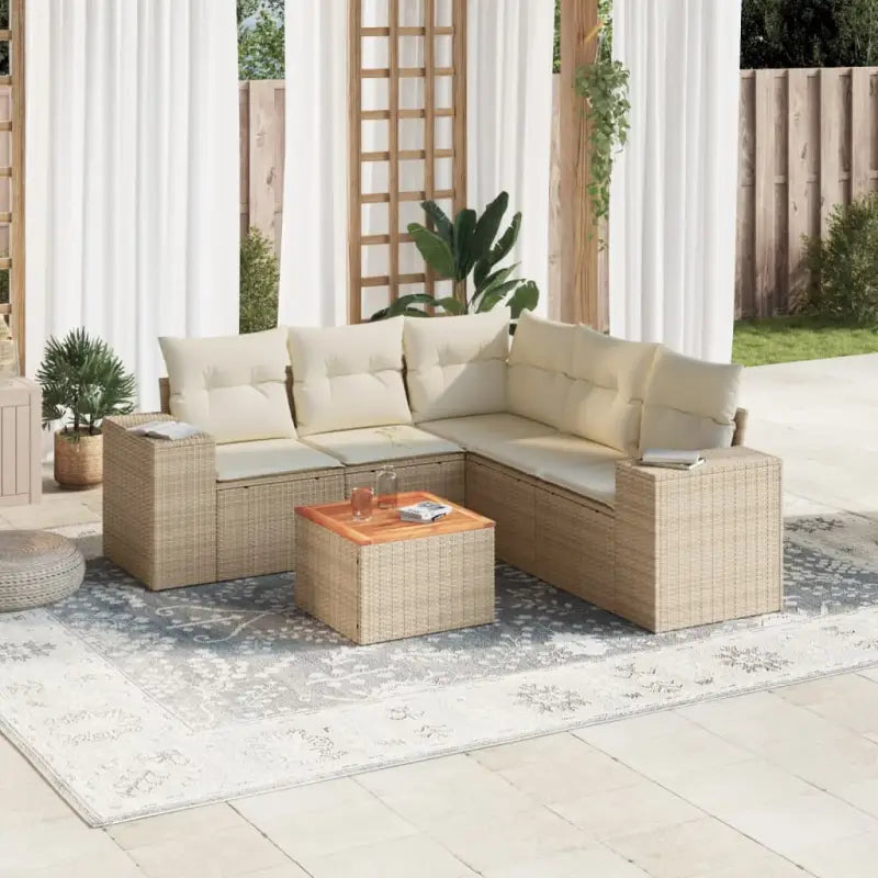 Zwart materiaal loungeset van gepoedercoat staal voor jouw tuin of terras - Beige / Tafel + hoek + 2x midden - Tuinsets