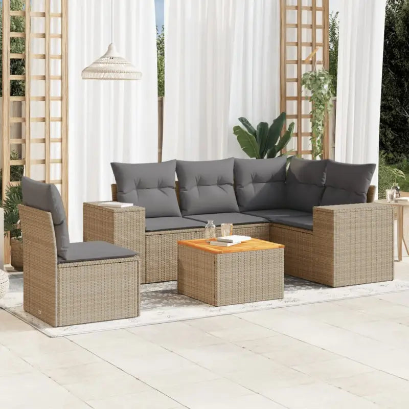Zwart materiaal loungeset van gepoedercoat staal voor jouw tuin of terras - Beige en grijs / hoek + Tafel + 2x midden