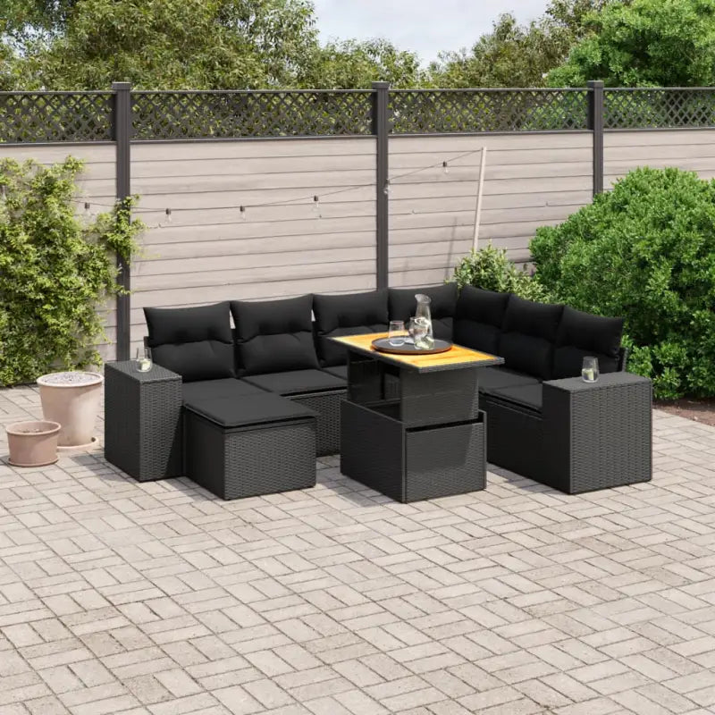 Zwart materiaal loungeset van gepoedercoat staal voor tuin en terras - Zwart / 3x hoek + 3x midden + Tafel