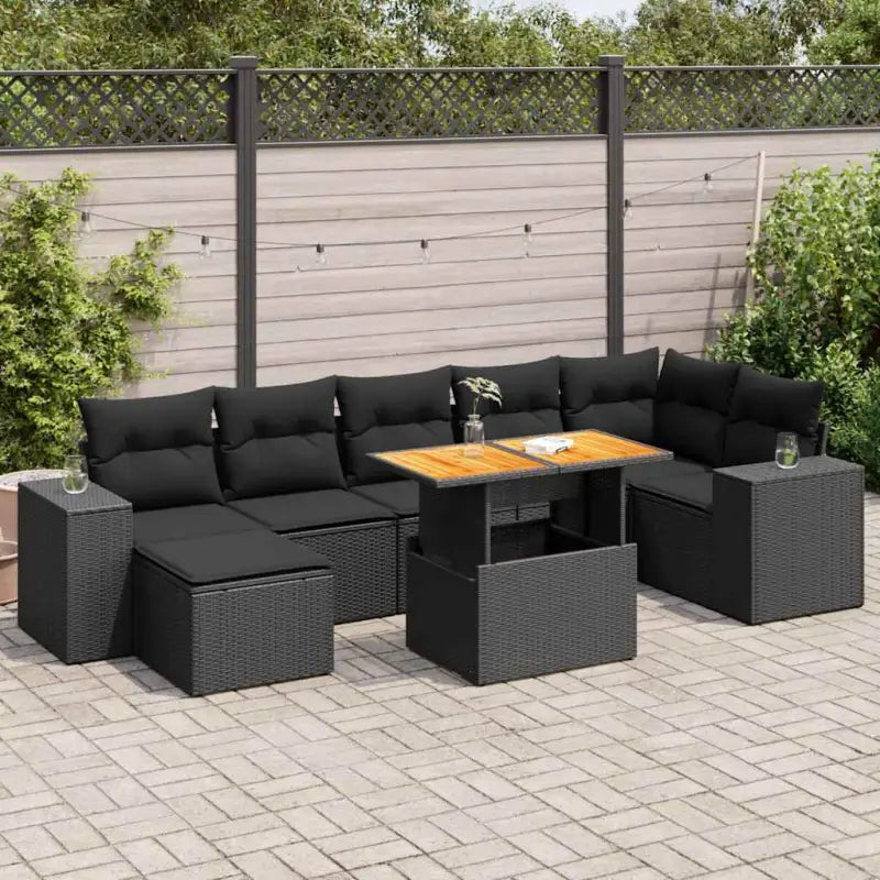 Zwart materiaal loungeset van gepoedercoat staal voor tuin en terras - Zwart / 3x hoek + Tafel + 3x midden