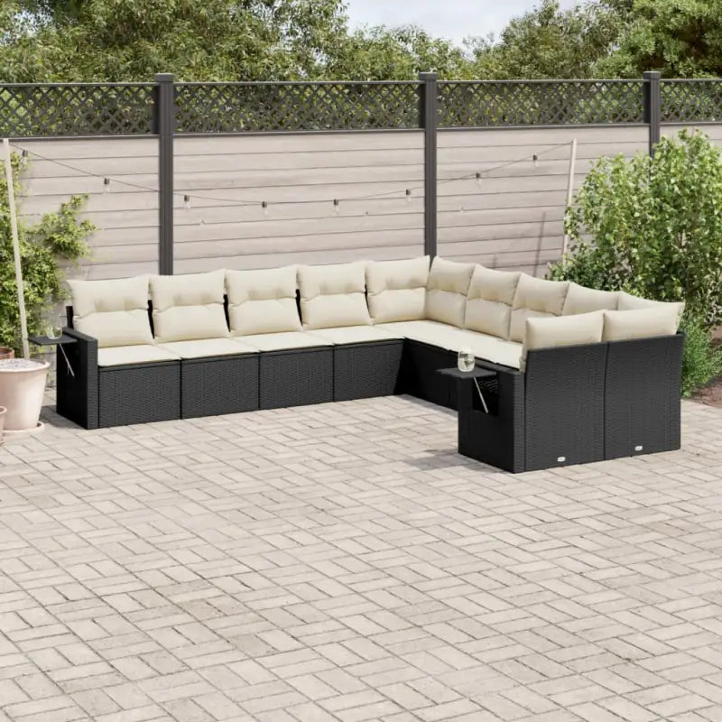 Zwart materiaal loungeset van gepoedercoat staal voor tuin en terras - Zwart en crème / Met tafel - Tuinsets