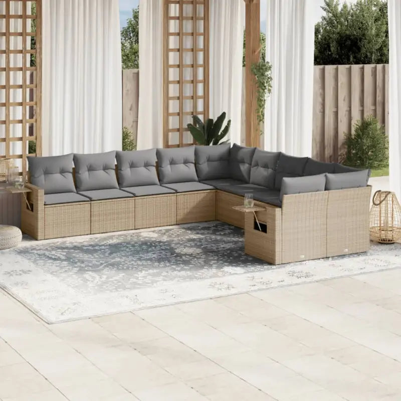 Zwart materiaal loungeset van gepoedercoat staal voor tuin en terras - Beige en grijs / Met tafel - Tuinsets
