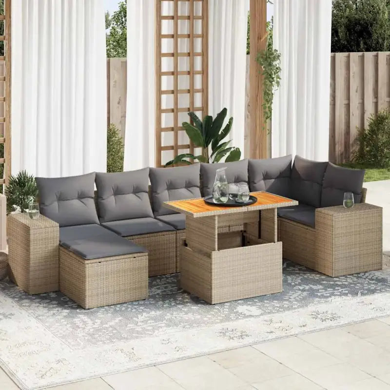 Zwart materiaal loungeset van gepoedercoat staal voor tuin en terras - beige en lichtgrijs / 3x hoek + Tafel + 3x