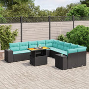 Zwart materiaal Loungeset van gepoedercoat staal voor tuin of terras - Zwart / 2x hoek + 6x midden + Tafel - Tuinsets