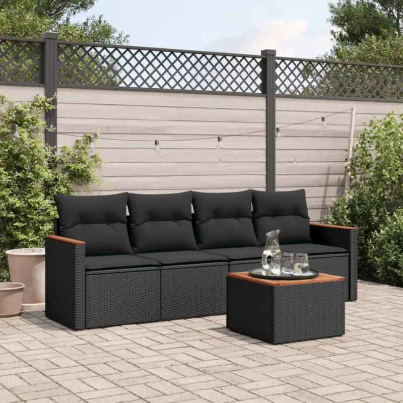 Zwart materiaal loungeset van poly rattan en gepoedercoat staal - Zwart / Met tafel - Tuinsets