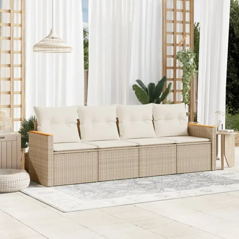 Zwart materiaal loungeset van poly rattan en gepoedercoat staal - Beige / Zonder tafel - Tuinsets