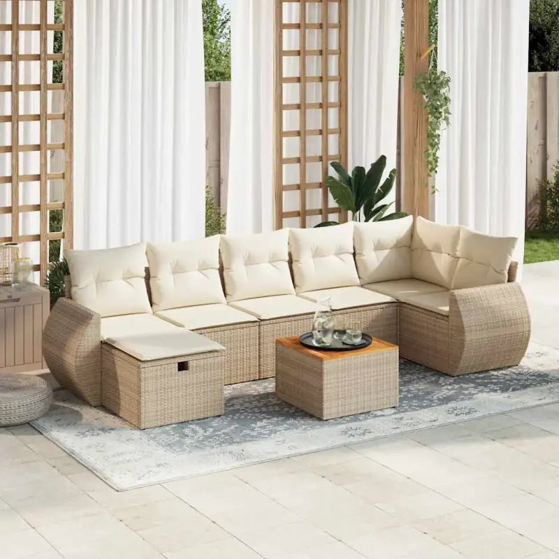 Zwart materiaal tuinset met gepoedercoat staal en afmetingen - beige en crèmekleurig / Tafel + 3x midden + 3x hoek