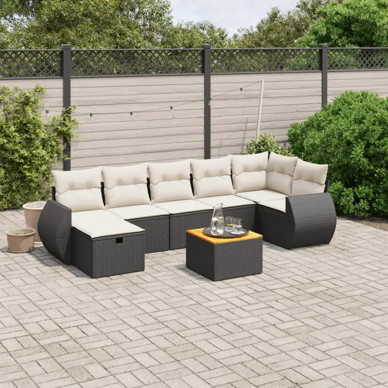 Zwart materiaal tuinset met gepoedercoat staal en afmetingen - Zwart en crème / 3x midden + 3x hoek + voetensteun