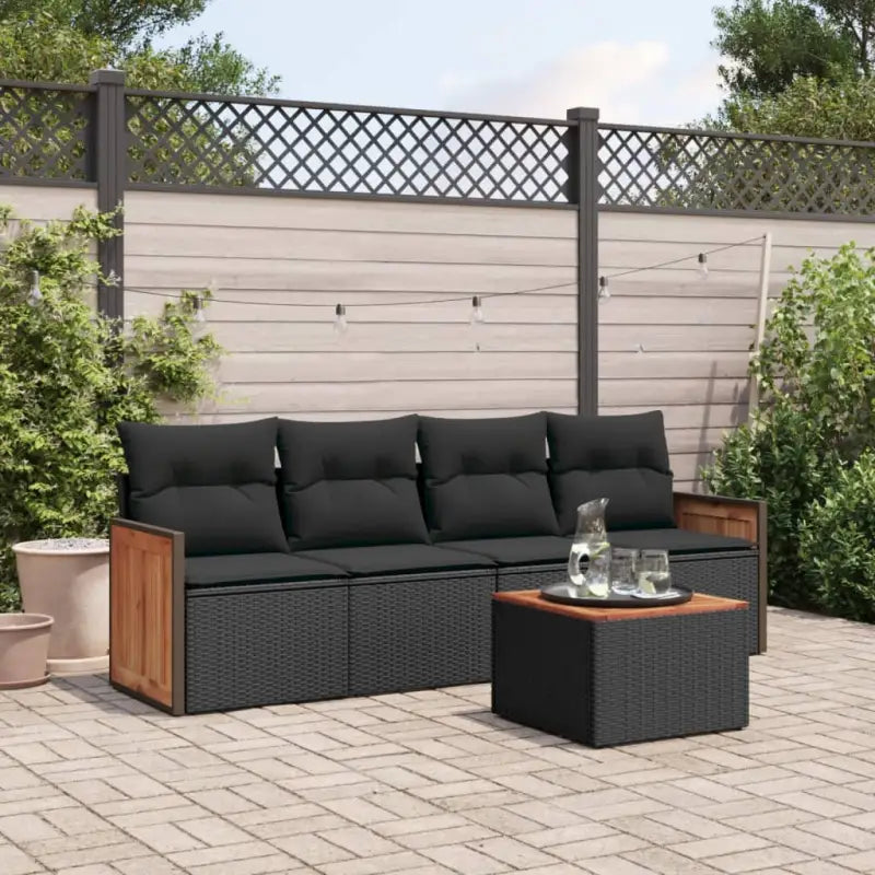Zwart materiaal tuinset met poly rattan en gepoedercoat staal afmetingen - Tuinsets