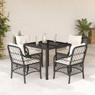 Zwart materiaal tuinset met poly rattan gemakkelijk schoon en duurzaam - Zwart en crème / 90 cm tafellengte - Tuinsets
