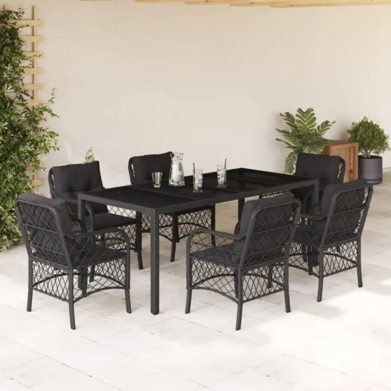 Zwart materiaal tuinset met poly rattan gemakkelijk schoon en duurzaam - Zwart / 190 cm tafellengte - Tuinsets