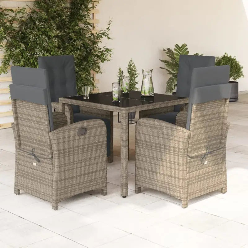 Zwart materiaal tuinset met poly rattan gemakkelijk schoon te maken - Grijs / 90 cm tafellengte - Tuinsets
