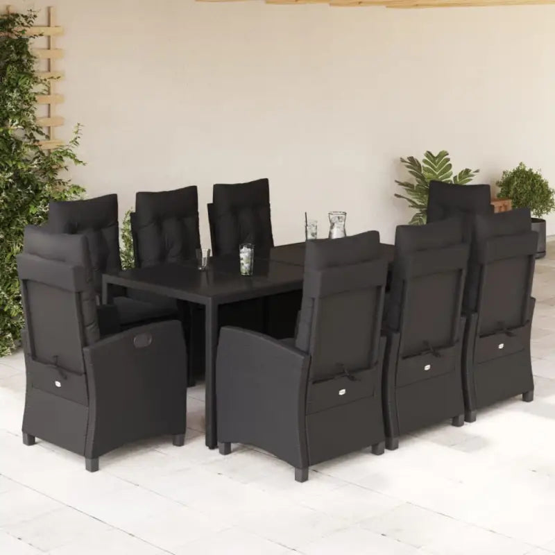 Zwart materiaal tuinset met poly rattan voor gemakkelijk schoon en duurzaam gebruik - 190 cm tafellengte