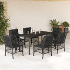 Zwart materiaal tuinset met poly rattan voor gemakkelijk schoon en duurzaam genot - 160 cm tafellengte / Ronde poot