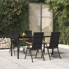 Zwart materiaal tuinset met stabiele gepoedercoate tuintafel - 160 cm tafellengte - Tuinsets