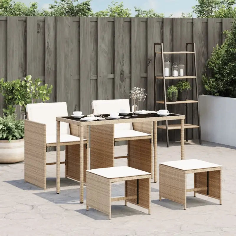Zwart materiaal tuinset met wasbare hoes en gepoedercoat staal - Beige / Glas - Tuinsets