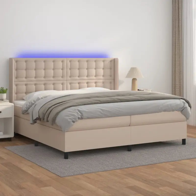 Zwart materialen boxspring met matras en LED voor een rustgevende slaapkamer - Cappuccino / 200 x 200 cm / knoppwn
