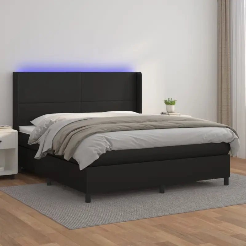 Zwart materialen boxspring met matras en LED voor een rustgevende slaapkamer - Zwart / 160 x 200 cm / Effen ontwerp