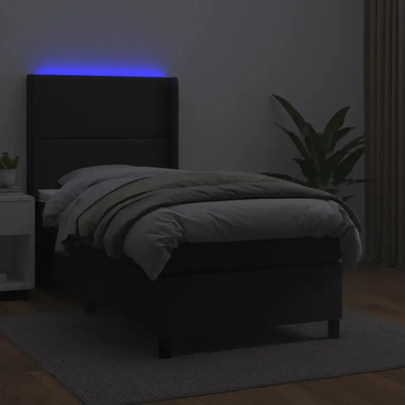 Zwart materialen boxspring met matras en LED voor een rustgevende slaapkamer - Bedden & bedframes